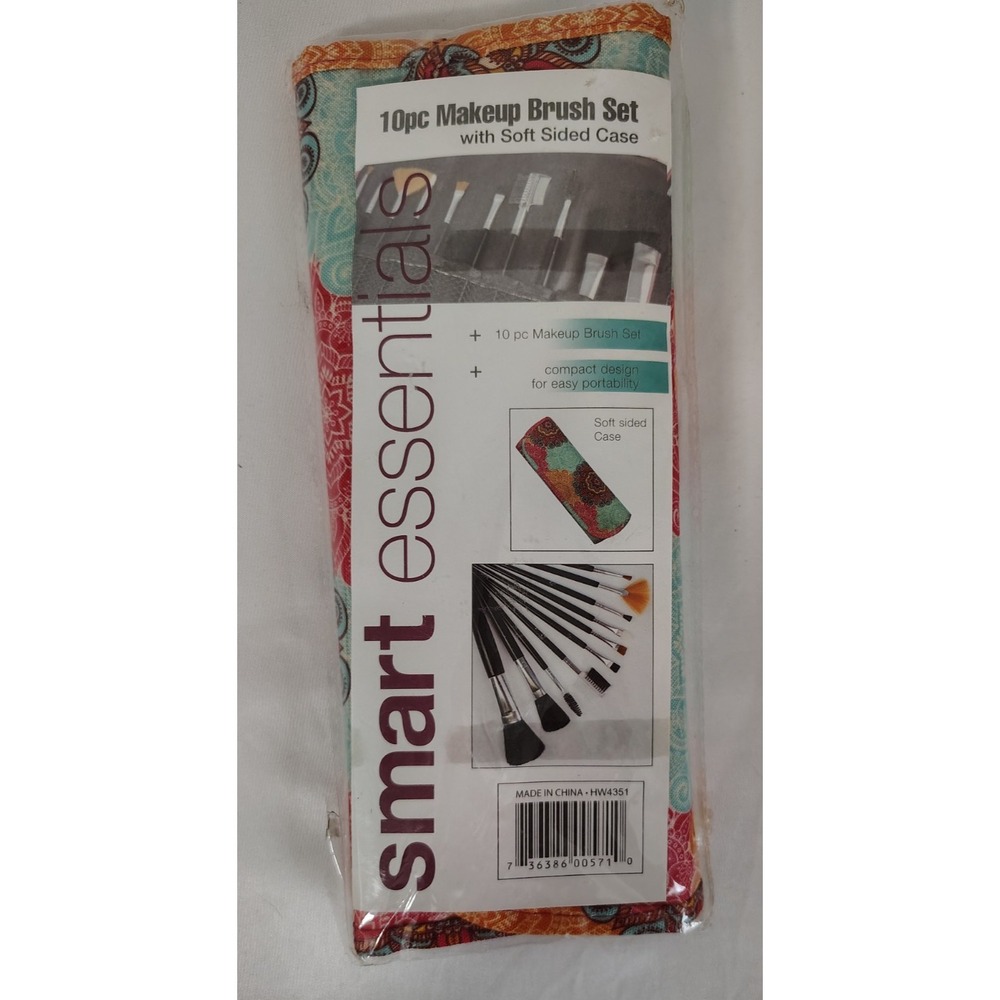 Smart Essentials 10pc Travel Makeup Brush Set Synthetic Fiber w/ Case - NEW NIP